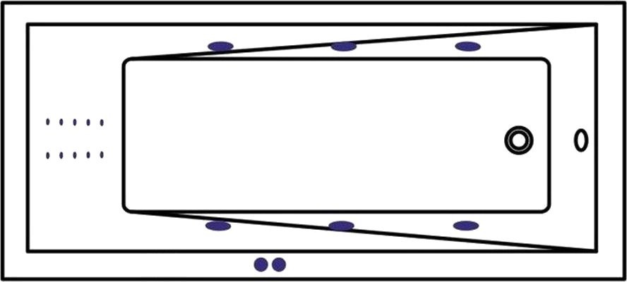 Акриловая ванна WHITECROSS Wave Line Nano 160x70 см, встраиваемая, с гидромассажем, белый глянец, с каркасом, со сливом-переливом, фурнитура золото