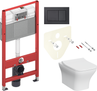 Комплект Унитаз подвесной VitrA Zentrum Square 7484B003-0075 безободковый + Крышка Integra Square 191-003-009 с микролифтом + Инсталляция TECE Now 9400414 4 в 1 с кнопкой смыва