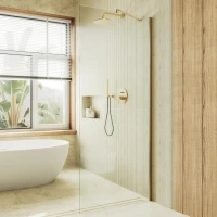 Душевая перегородка Maybahglass MGD-701-3ш 69 см, профиль золото, стекло прозрачное
