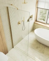 Душевая перегородка Maybahglass MGD-701-3ш 69 см, профиль золото, стекло прозрачное