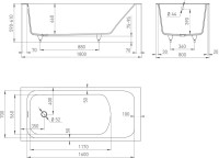 Ванна из искусственного камня Salini Orlanda 180x80 см, встраиваемая, матовая белая, на ножках