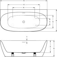 Акриловая ванна Riho Omega B2W B094001005 170x80 см, пристенная, белая, овальная, на ножках, со сливом-переливом