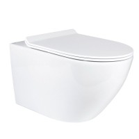 Комплект Унитаз подвесной BOND Oval F01-10Long удлиненный, безободковый, с микролифтом, белый + Инсталляция VitrA V-Fix Core 732-5800-01PV + Кнопка Root Round 740-2211 черная матовая