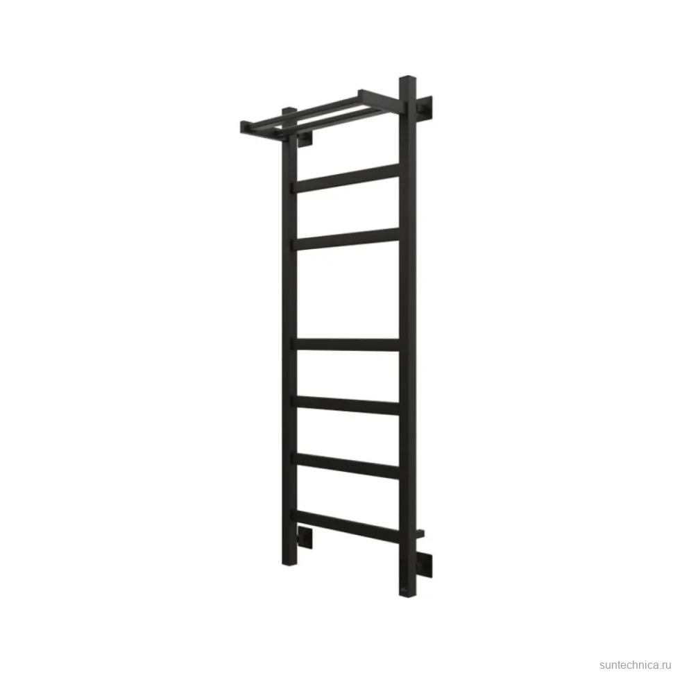 Полотенцесушитель электрический Grota Tela 430х1200 RAL9005 EL 120x45 см, подключение справа, слева, скрытое подключение справа, матовый черный, лесенка, из стали, с полкой