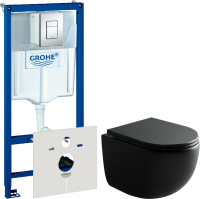 Комплект Унитаз подвесной Ceramicanova UP Rimless CN4007MB черный матовый + Инсталляция Grohe Rapid SL 38775001 4 в 1 с кнопкой смыва
