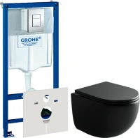Комплект Унитаз подвесной Ceramicanova UP Rimless CN4007MB черный матовый + Инсталляция Grohe Rapid SL 38775001 4 в 1 с кнопкой смыва
