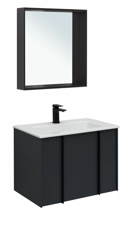 Мебель для ванной комнаты Allen Brau Reality 70 подвесная, антрацит матовый, раковина Fantasy Flat 72x47, без перелива, белая