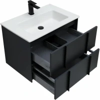 Мебель для ванной комнаты Allen Brau Reality 70 подвесная, антрацит матовый, раковина Fantasy Flat 72x47, без перелива, белая