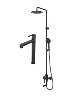 Комплект для ванной IDDIS Aiger Душевая стойка IDDIS Aiger AIGBL3Fi06 + Смеситель для раковины AIGBL01i01, черный матовый