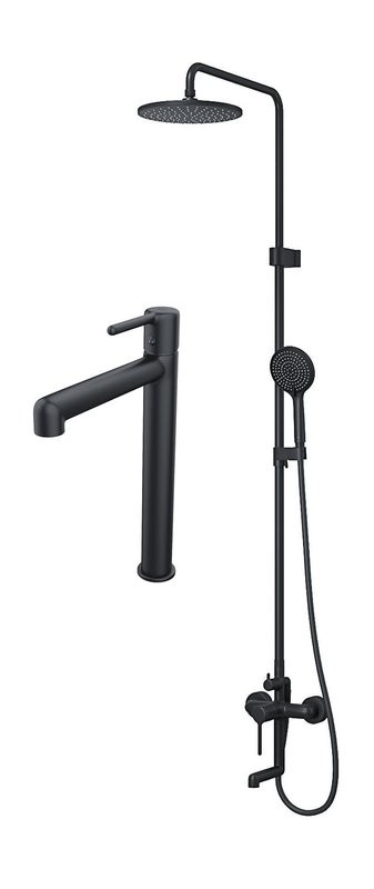 Комплект для ванной IDDIS Aiger Душевая стойка IDDIS Aiger AIGBL3Fi06 + Смеситель для раковины AIGBL01i01, черный матовый