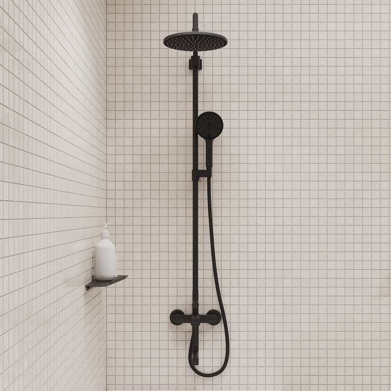 Комплект для ванной IDDIS Aiger Душевая стойка IDDIS Aiger AIGBL3Fi06 + Смеситель для раковины AIGBL01i01, черный матовый