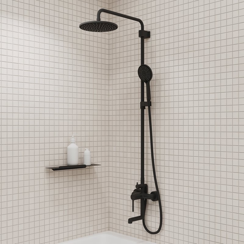 Комплект для ванной IDDIS Aiger Душевая стойка IDDIS Aiger AIGBL3Fi06 + Смеситель для раковины AIGBL01i01, черный матовый