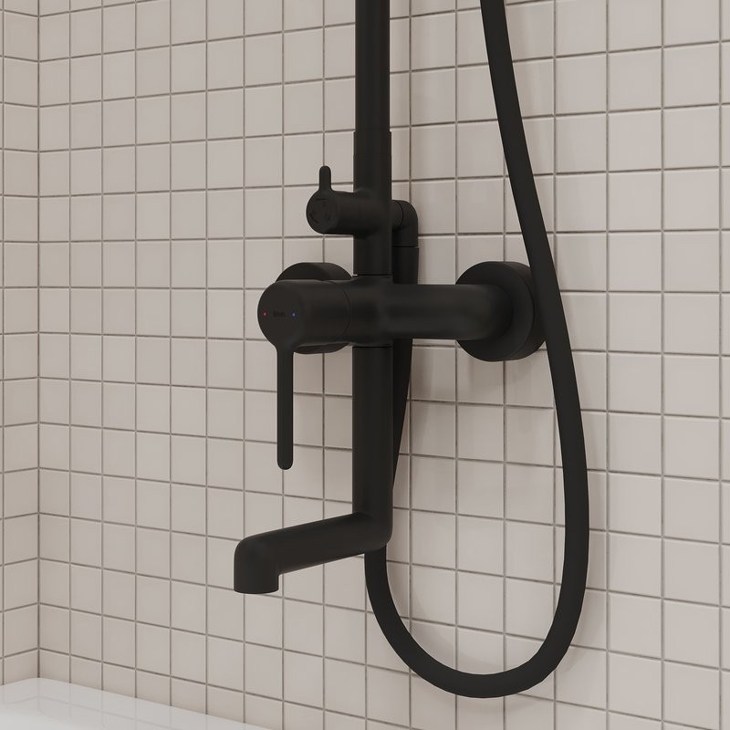 Комплект для ванной IDDIS Aiger Душевая стойка IDDIS Aiger AIGBL3Fi06 + Смеситель для раковины AIGBL01i01, черный матовый