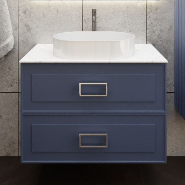 Тумба под раковину со столешницей La Fenice Cubo Twin Blu Grigio 100 подвесная , синяя матовая, столешница белый мрамор, ручки белые