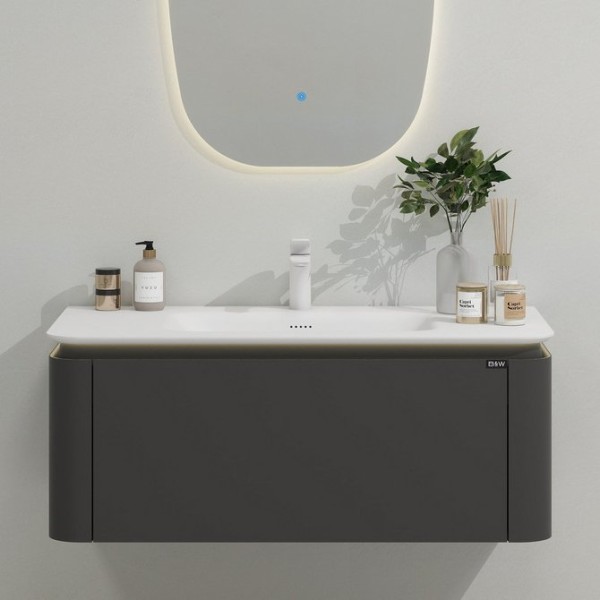 Тумба с раковиной Black&White Universe 100 подвесная, P02 sparkle grey, с ящиком