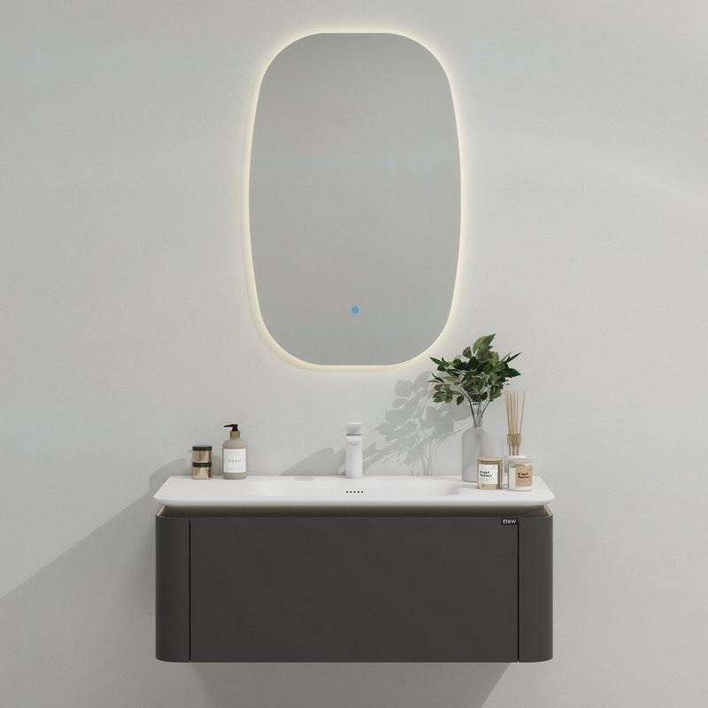 Тумба с раковиной Black&White Universe 100 подвесная, P02 sparkle grey, с ящиком