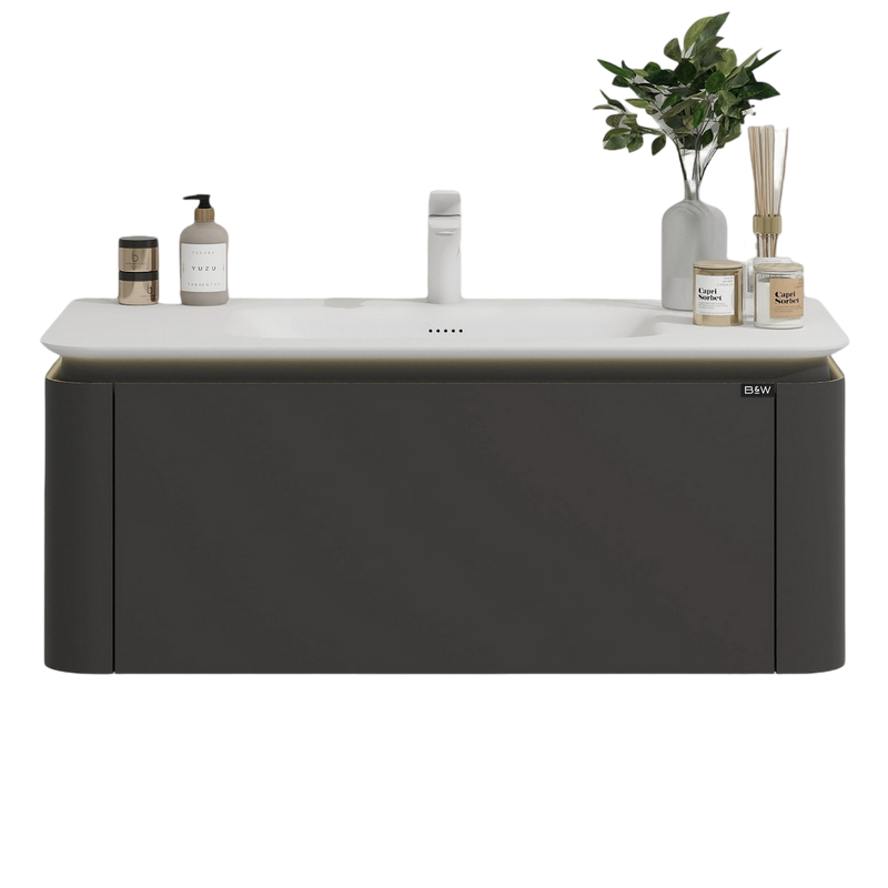 Тумба с раковиной Black&White Universe 100 подвесная, P02 sparkle grey, с ящиком