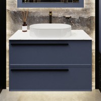 Тумба под раковину со столешницей La Fenice Elba Twin Blu Grigio 80 подвесная, синяя матовая, столешница белый мрамор