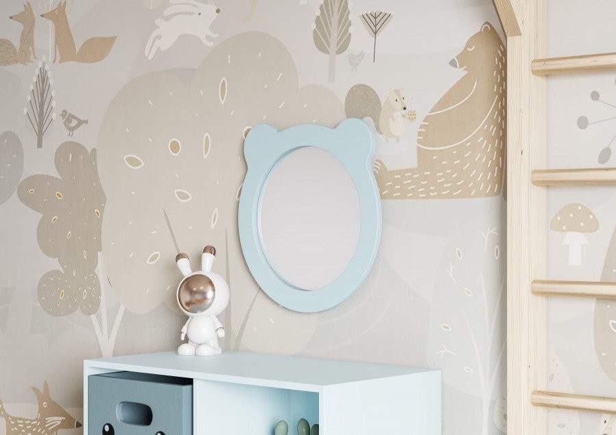 Зеркало AQUATON Каспер Мишка круглое, голубое матовое