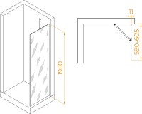 Душевая перегородка RGW Walk In WA-102Gb 60x195 см, профиль золото brush, стекло прозрачное