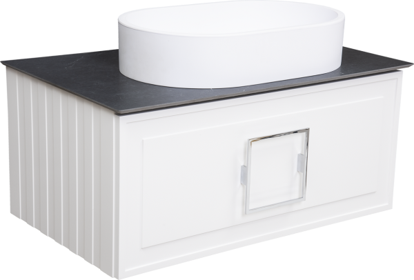 Тумба под раковину со столешницей La Fenice Cubo 80 подвесная, белая, столешница черная
