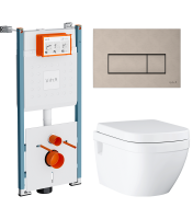 Комплект Унитаз подвесной Grohe Euro Ceramic 39703000 безободковый + Инсталляция VitrA V-Fix Core 732-5800-01PV + Кнопка Root Square 740-2395 никель