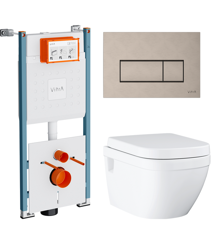 Комплект Унитаз подвесной Grohe Euro Ceramic 39703000 безободковый + Инсталляция VitrA V-Fix Core 732-5800-01PV + Кнопка Root Square 740-2395 никель