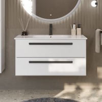 Тумба с раковиной Cezares Eco Cer 100 ручки матовые черные, bianco opaco