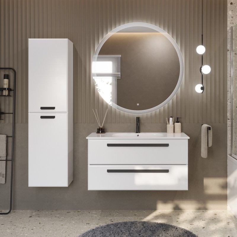 Тумба с раковиной Cezares Eco Cer 100 ручки матовые черные, bianco opaco
