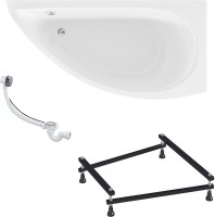 Комплект Акриловая ванна 1MarKa Piccolo R Стандарт 2+ 150x75 см, угловая, правая, встраиваемая, белая, асимметричная, со сливом-переливом