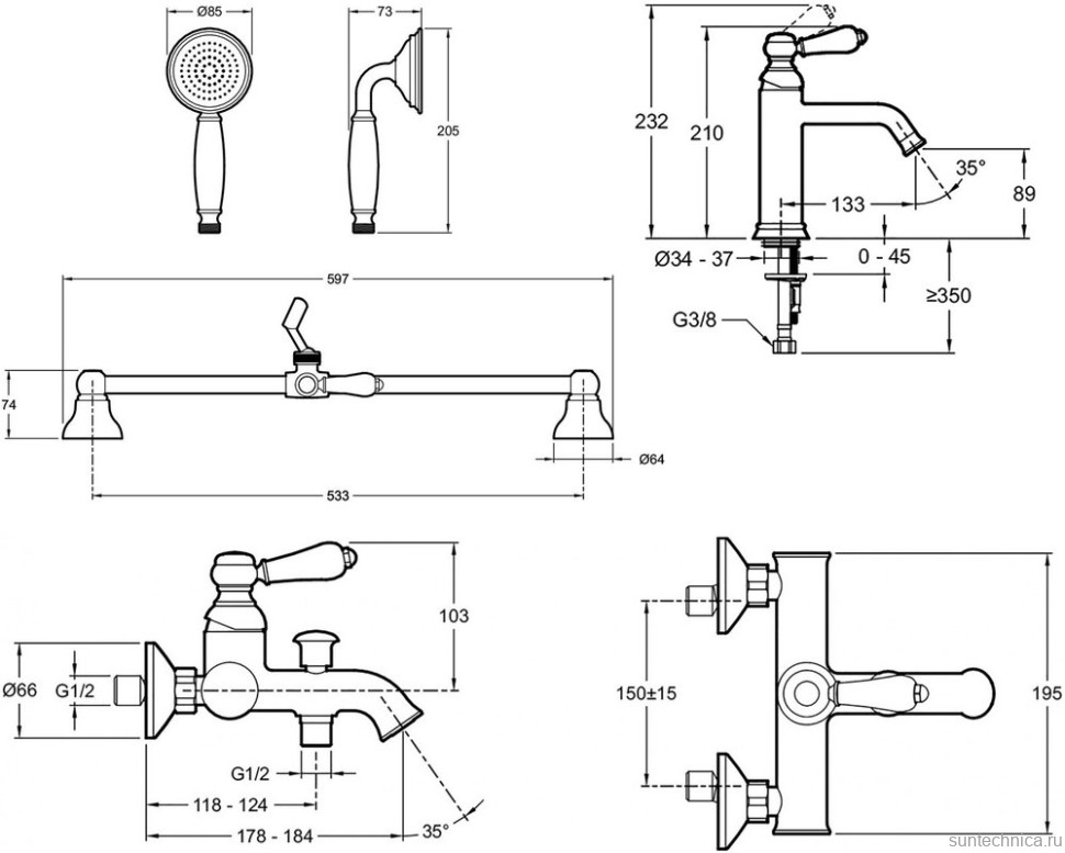 Комплект для ванной Jacob Delafon Louise E24360-CP + E24363-CP + E24364-CP