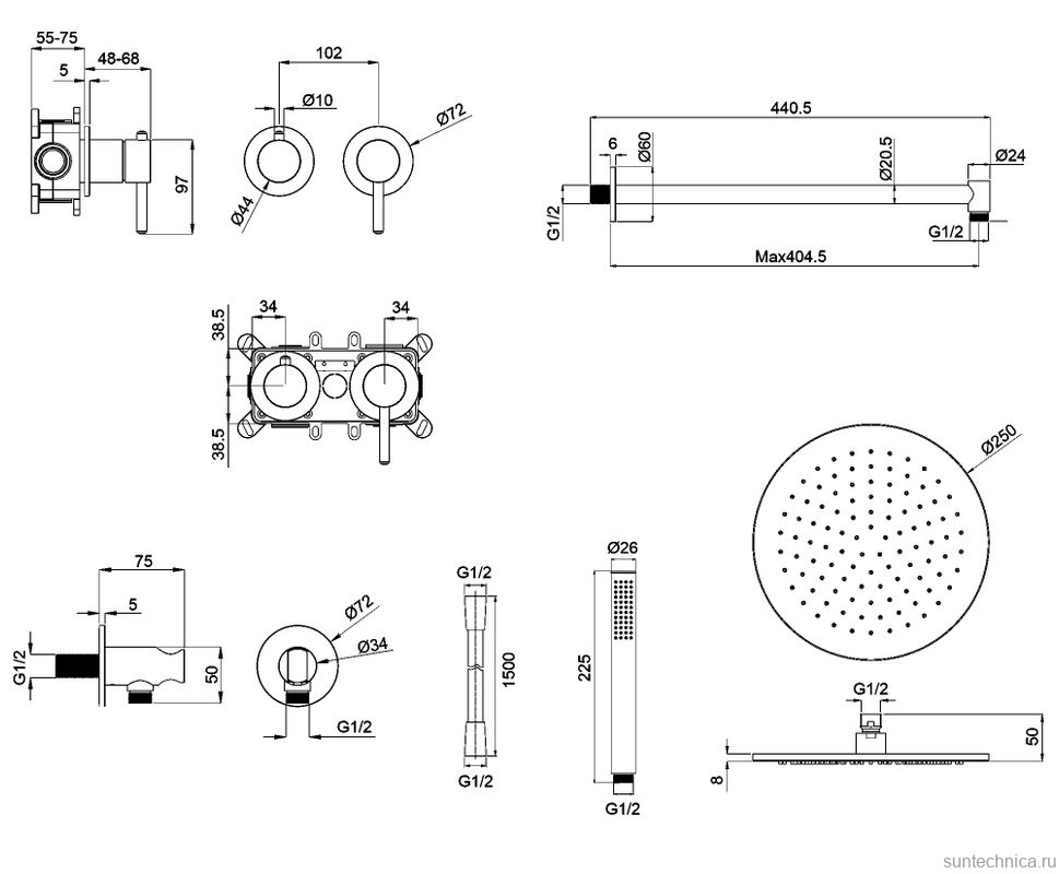 Душевой комплект WHITECROSS Y YSET13BL С ВНУТРЕННЕЙ ЧАСТЬЮ, черный матовый