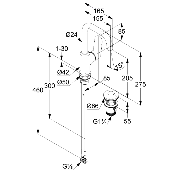 Смеситель для раковины Kludi X1 320270575 с донным клапаном, хром