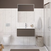 Тумба с раковиной BelBagno Uno 80 подвесная, 1 ящик, матовая бежевая