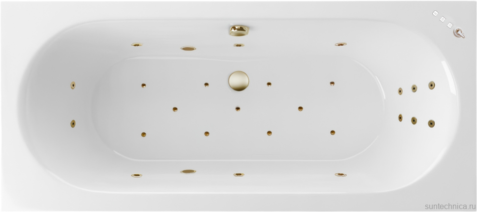 Акриловая ванна Excellent Oceana Slim Ultra 180x80 см, встраиваемая, с гидромассажем, белая, с каркасом, со сливом-переливом, фурнитура бронза
