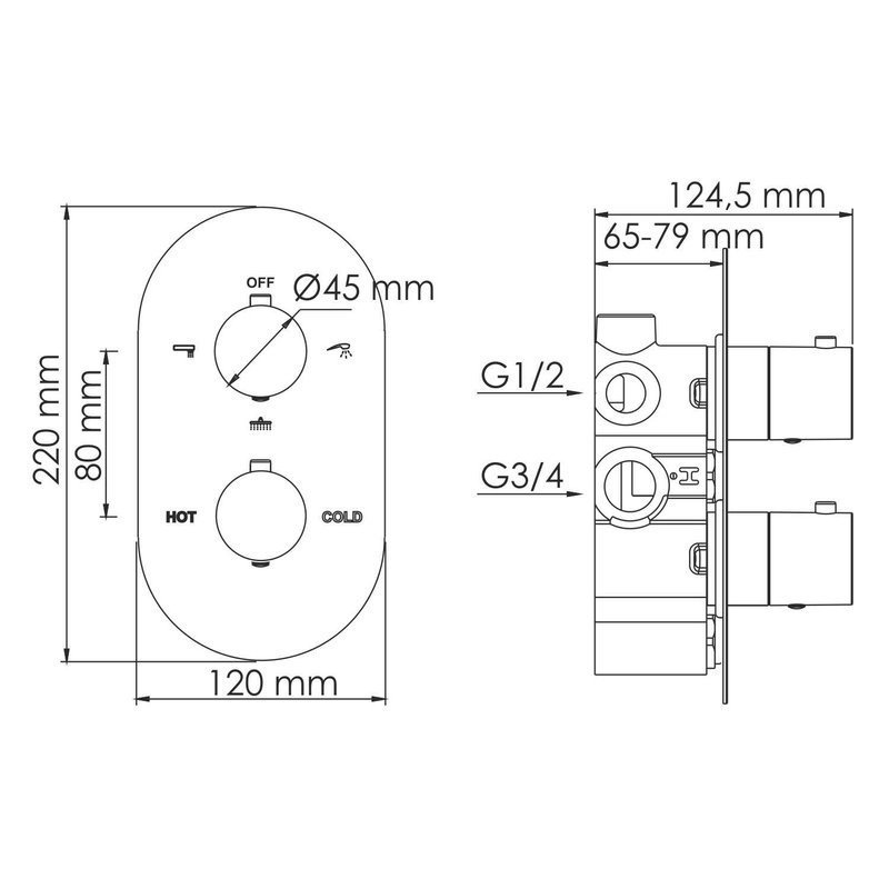 Термостатический смеситель встраиваемый Wasserkraft Elbe 7444 Thermo С ВНУТРЕННЕЙ ЧАСТЬЮ, для ванны с душем