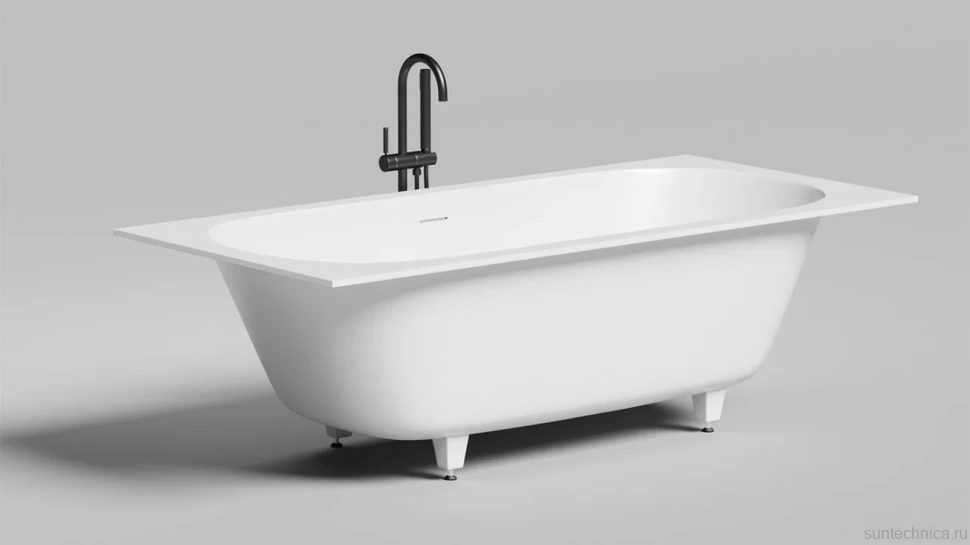 Ванна из искусственного камня Salini Ornella Axis Kit S-Sense 190x90 см, встраиваемая, белая, на ножках, с донным клапаном