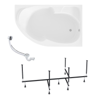 Акриловая ванна 1MarKa Diana R Стандарт 2+ 170x105 см, угловая, правая, встраиваемая, белая, асимметричная, с каркасом, с сиденьем, со сливом-переливом