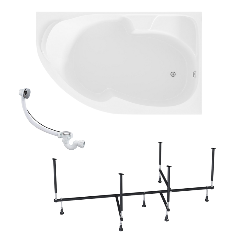 Акриловая ванна 1MarKa Diana R Стандарт 2+ 170x105 см, угловая, правая, встраиваемая, белая, асимметричная, с каркасом, с сиденьем, со сливом-переливом