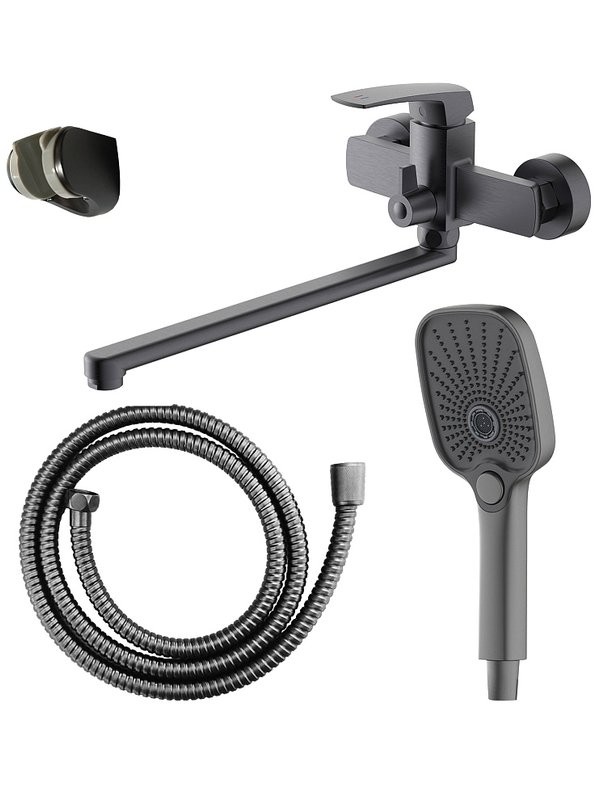 Смеситель с длинным изливом для ванны AZARIO Conda AZ-K1711GR серый графит