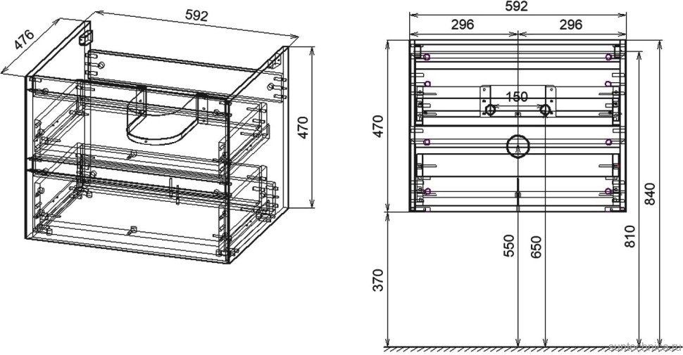 Тумба с раковиной Vincea Luka 60 2 ящика,темный дуб