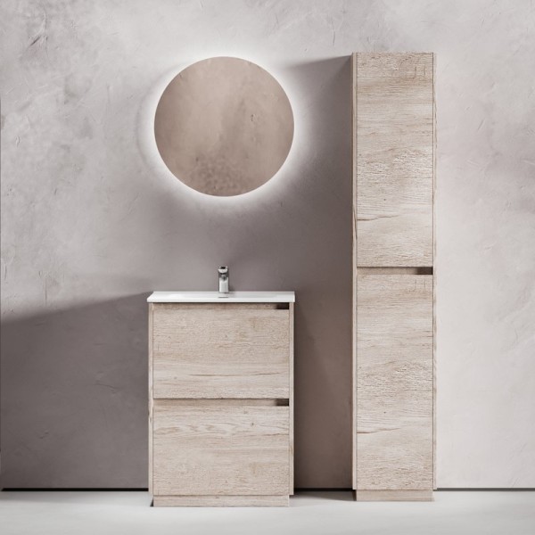 Мебель для ванной комнаты Sancos Libra Floor 60 дуб галифакс натуральный, белая раковина CN7001