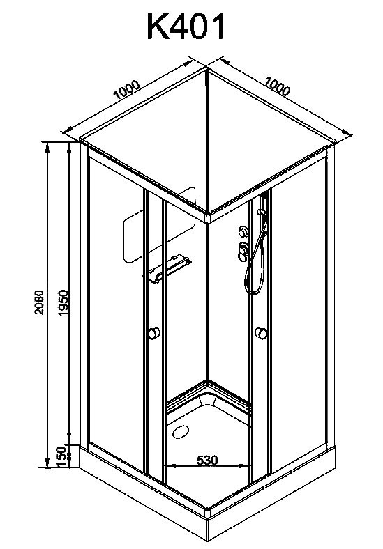 Душевая кабина DTO K401 100х100, профиль хром, стекло прозрачное