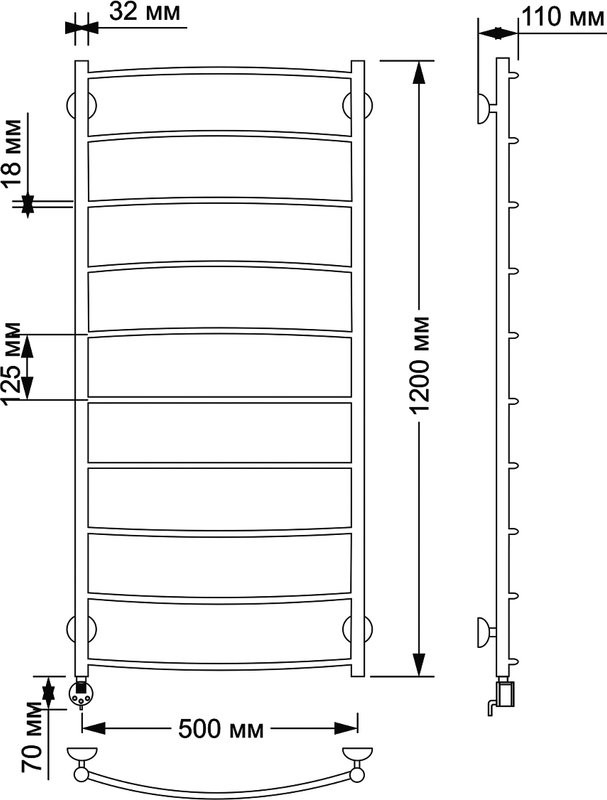 Полотенцесушитель электрический Secado Милан 1 125x55 см, подключение слева, бронза, лесенка, латунь