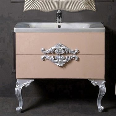 Тумба с раковиной Armadi Art NeoArt 80 капучино с ручками NeoArt серебро, с ножками