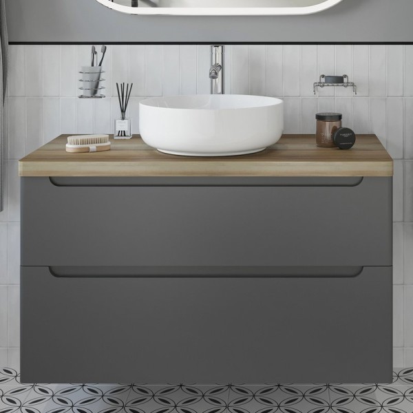 Тумба под раковину со столешницей STWORKI Берген 100 серая, столешница светлая
