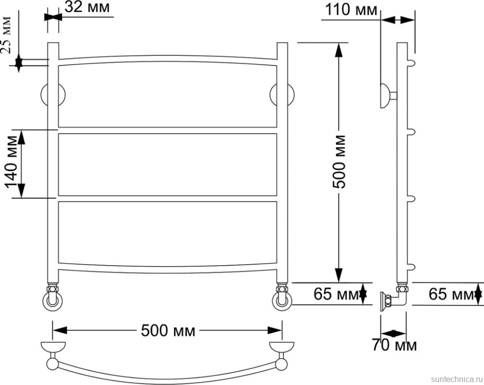 Полотенцесушитель водяной Secado Милан 1 плюс 55x55 см, бронза, лесенка, латунь