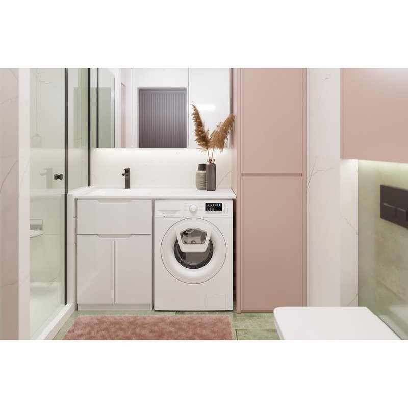 Тумба с раковиной Dreja Vega 60 напольная, под стиральную машину, белый глянец