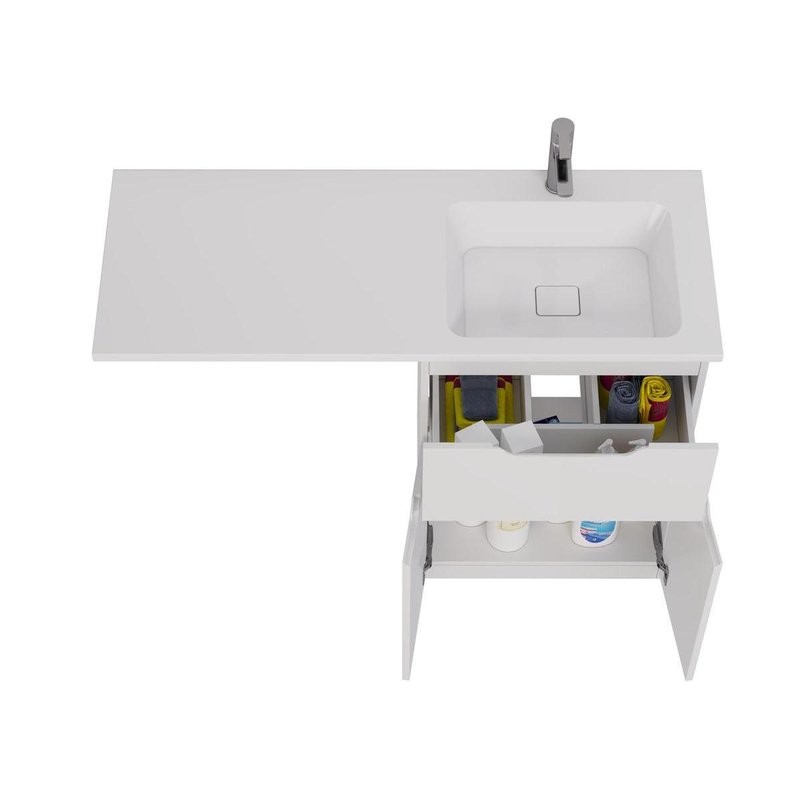 Тумба с раковиной Dreja Vega 60 напольная, под стиральную машину, белый глянец