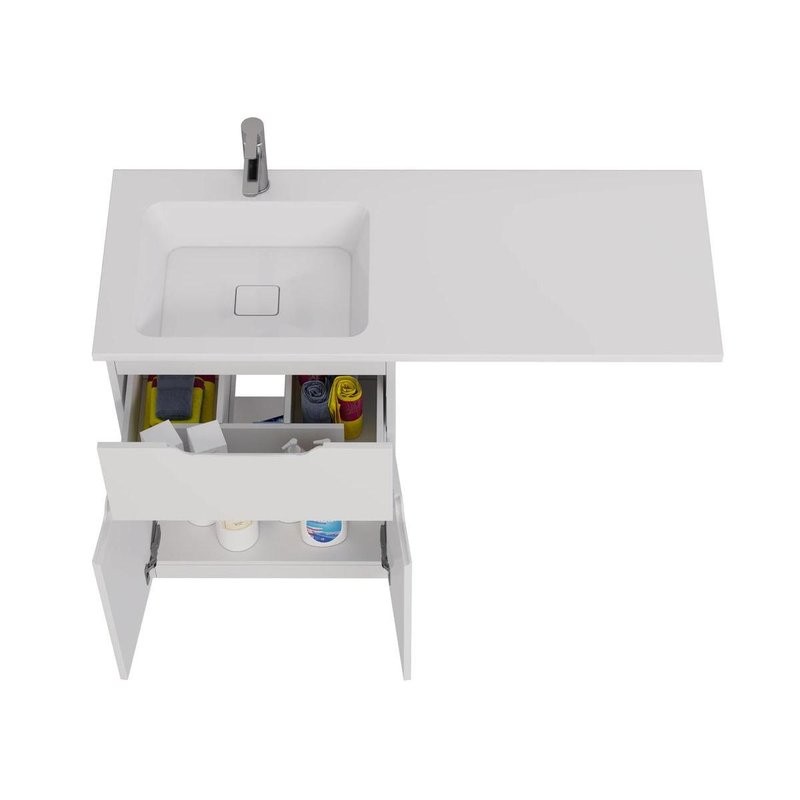 Тумба с раковиной Dreja Vega 60 напольная, под стиральную машину, белый глянец